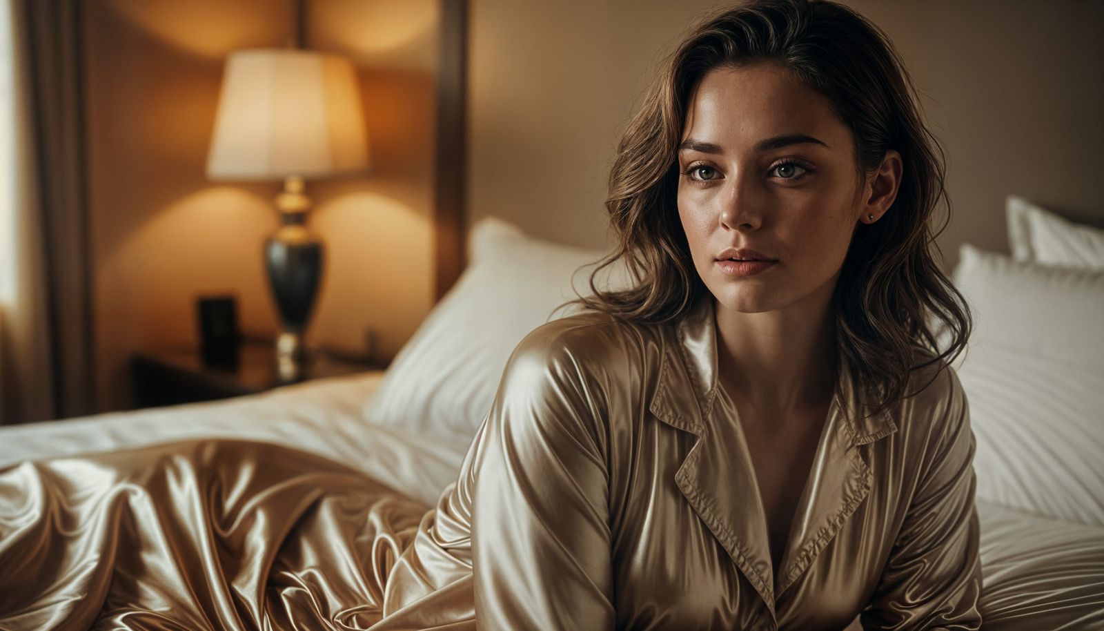 Cinematic Portrait of a Woman in Silk Nightsuit