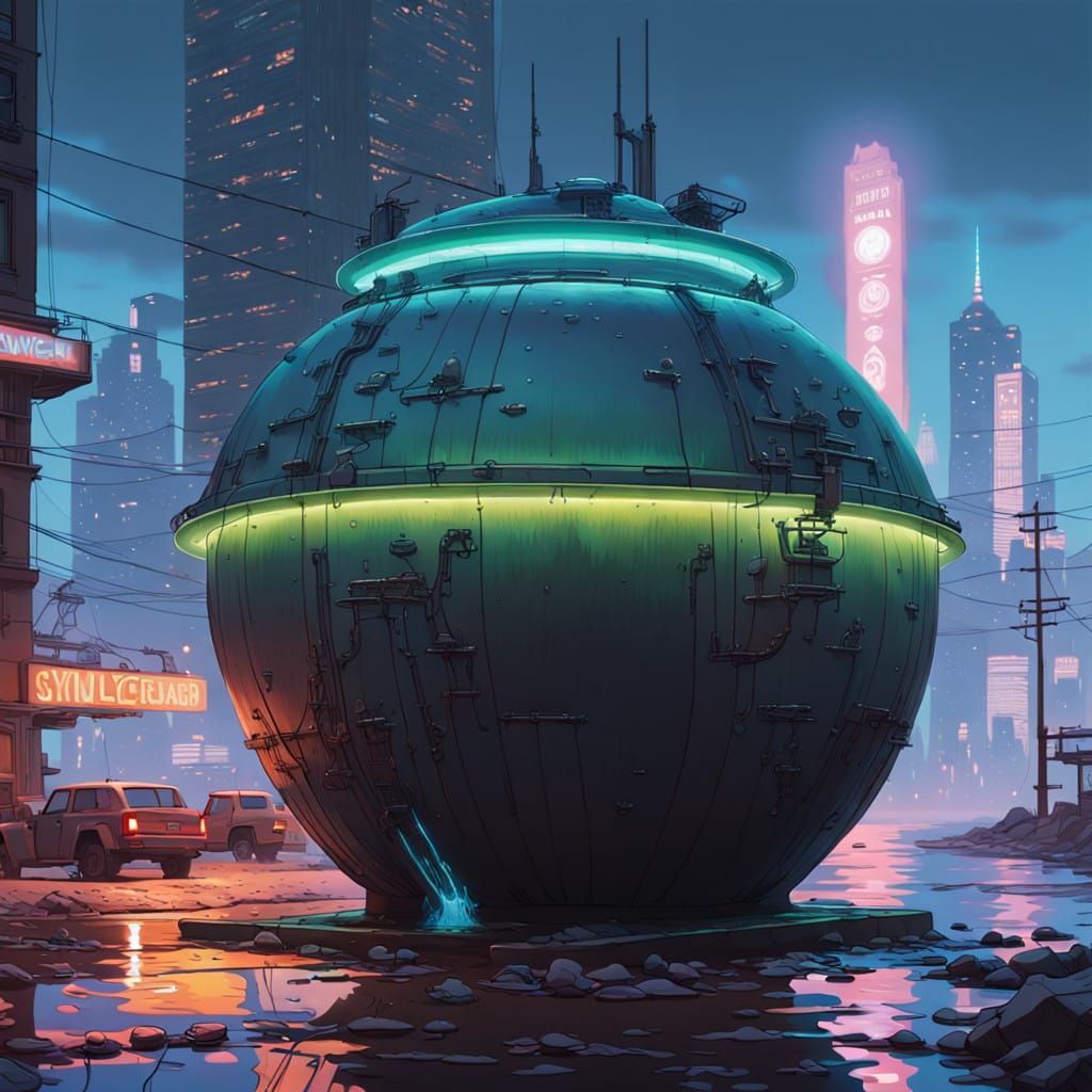 Ethereal Clay Pot Overflows with Iridescent Water in Dystopi...