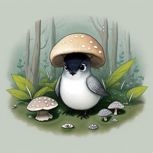 Whimsical Creature in Forest: Minimalist Digital Art