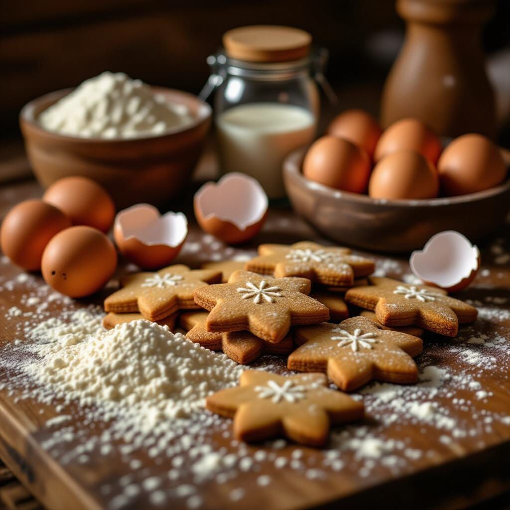 Rustic Kitchen Scene with Gingerbread Cookies