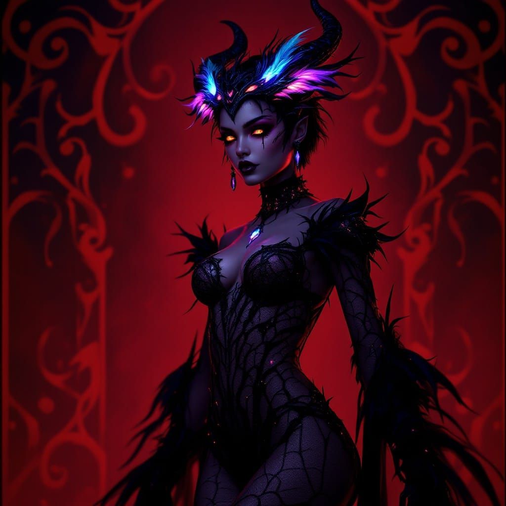 Ethereal Goth Shadow Demon with Intricate Crown and Mystical...