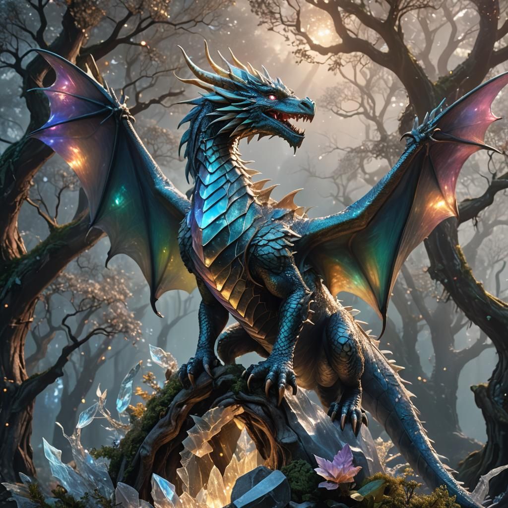 Majestic Crystal Dragon on Shimmering Spire