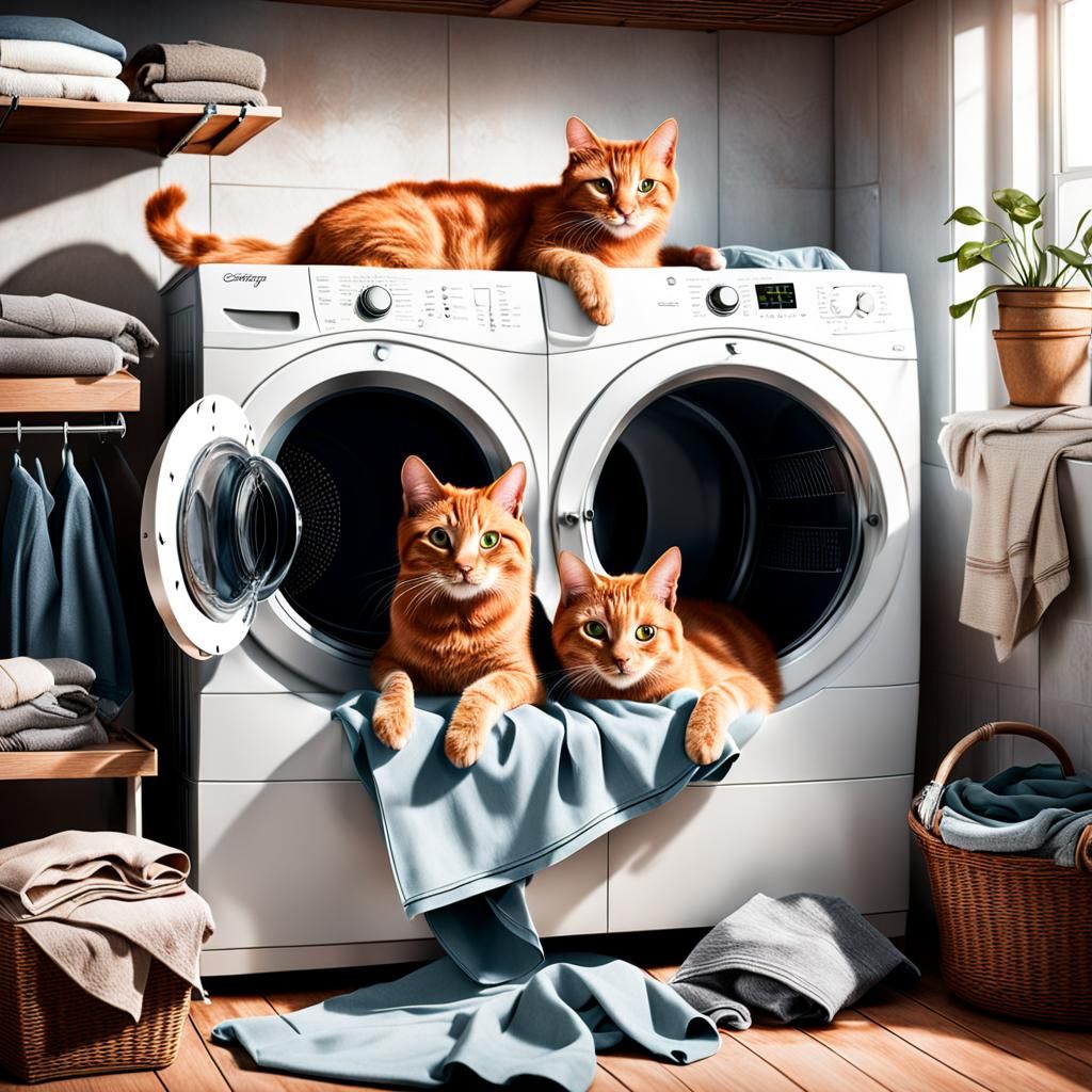 Ginger Cats Napping in Clothes Dryer