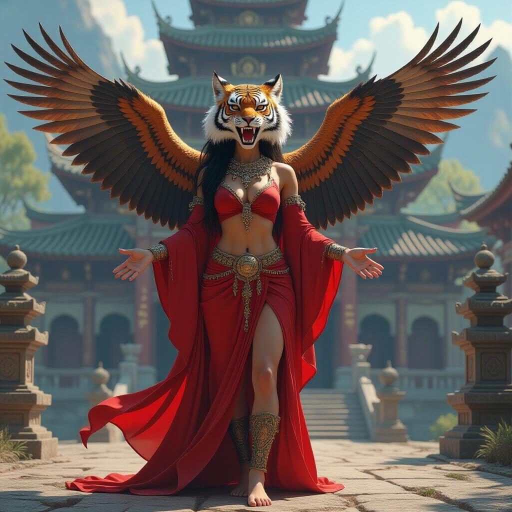 Tiger-Headed Shaman with Eagle Wings as Digital Art