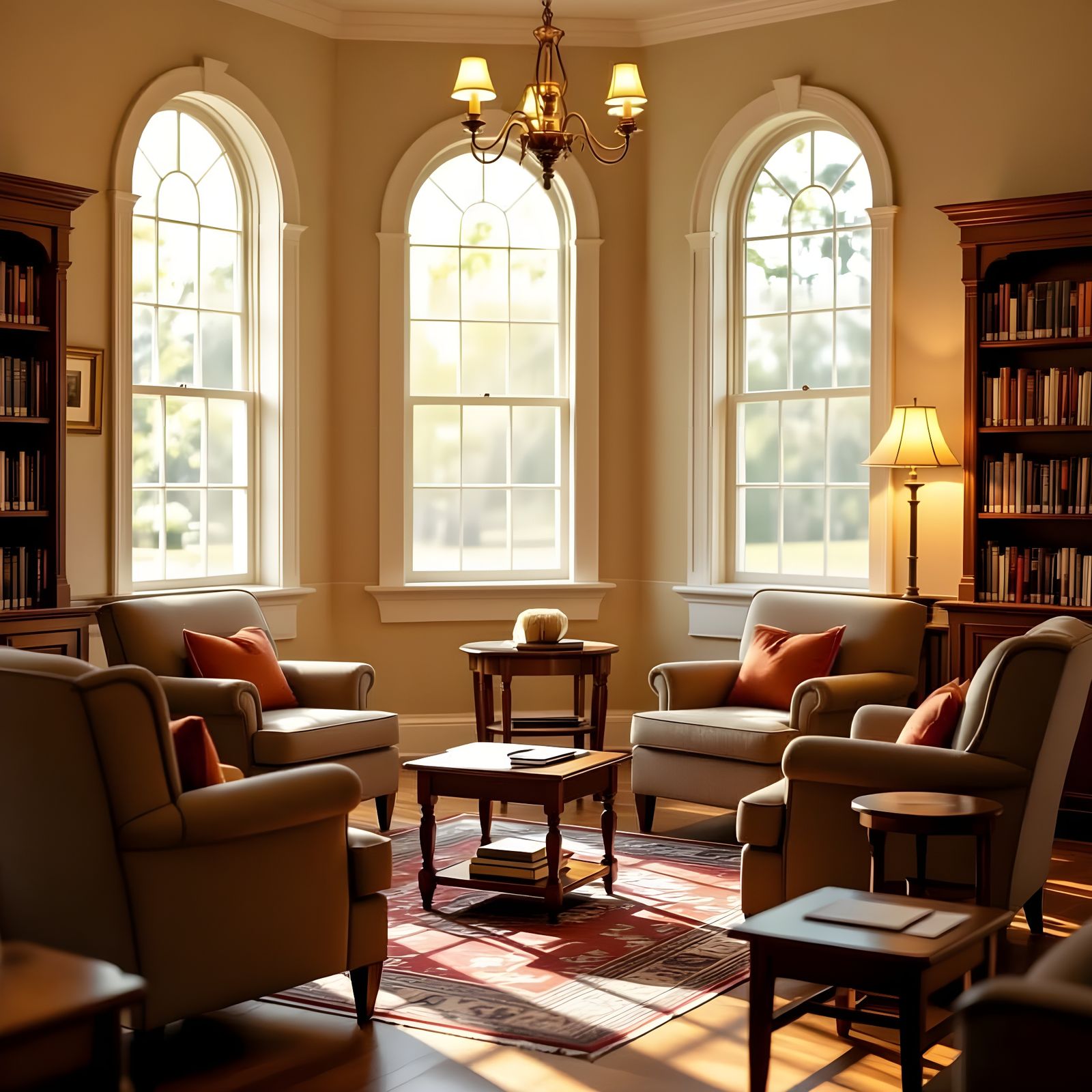 Cozy Church Library with Golden Hour Light