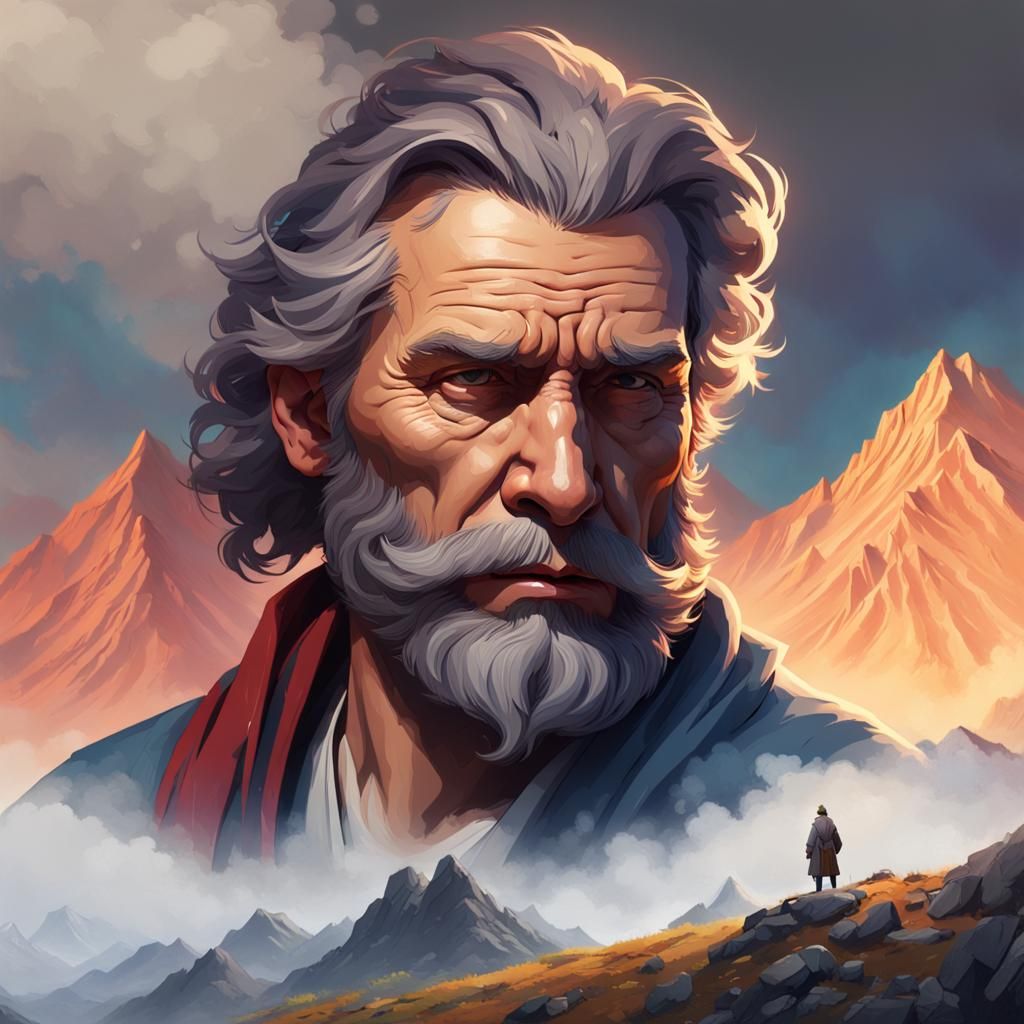 Abraham Portrait with Smoky Mountain, Hyperdetailed Art