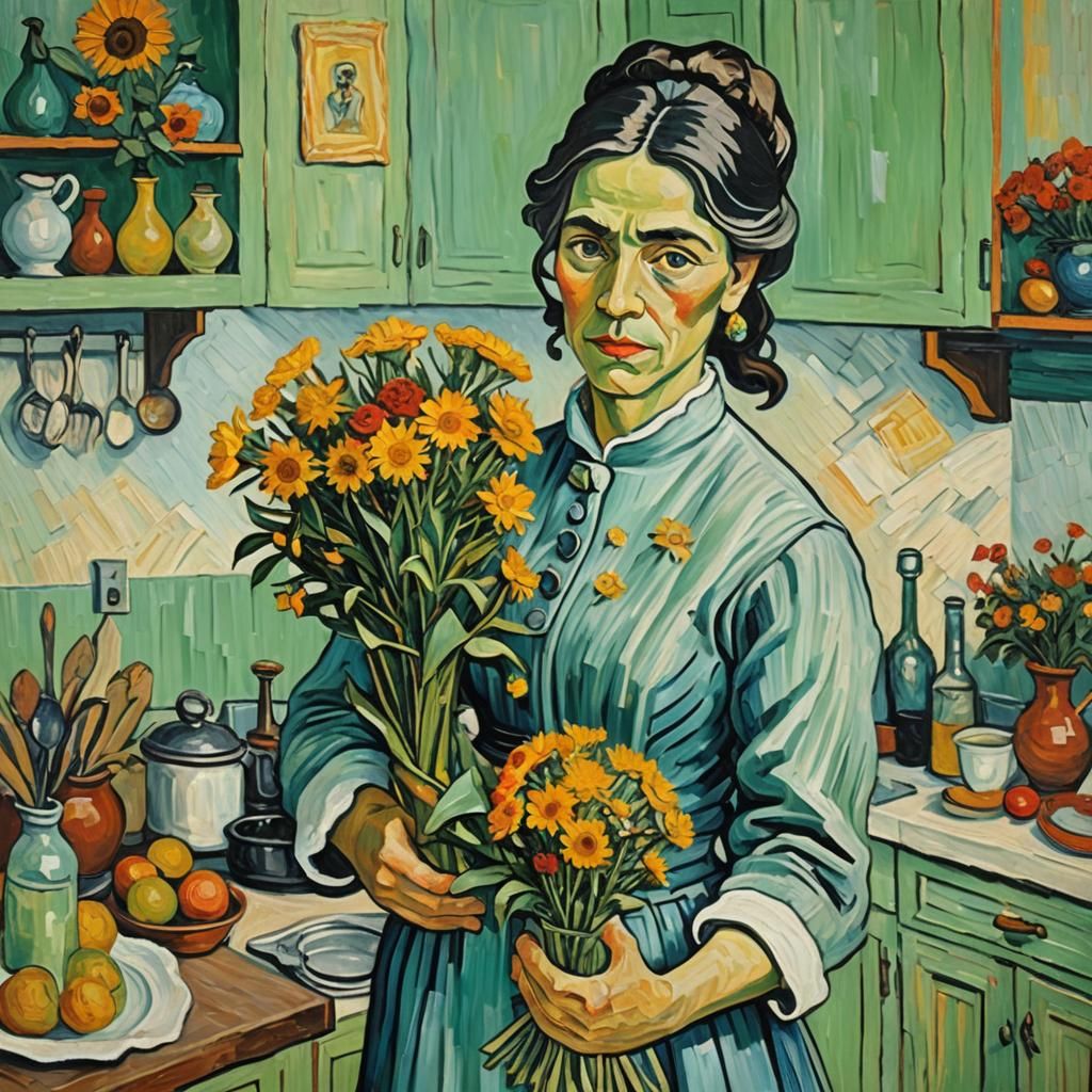 Lady with Flowers: An Impasto Impressionist Painting