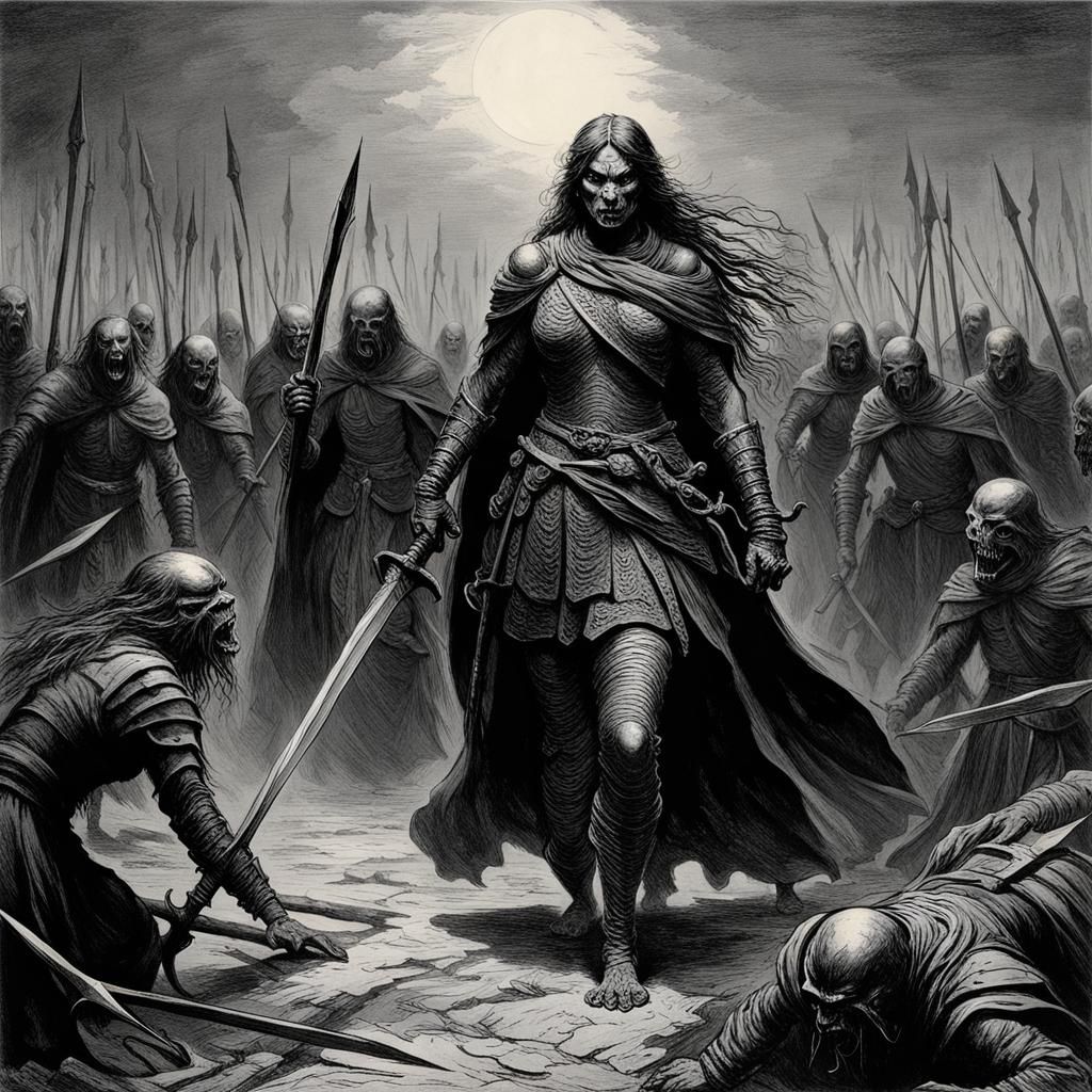 Gothic Horror Warrior Women Illustration