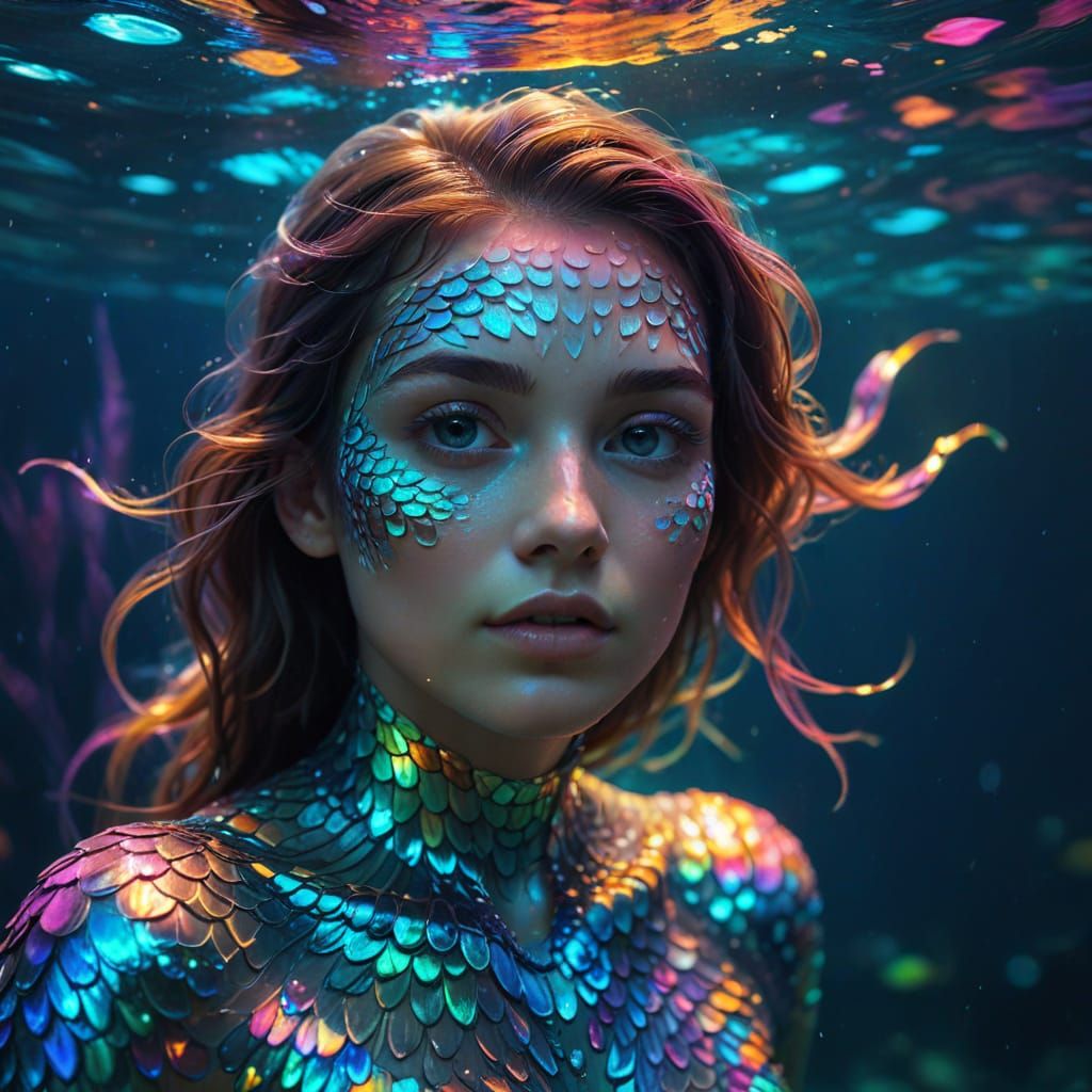 Neon Underwater Woman in Digital Art Style