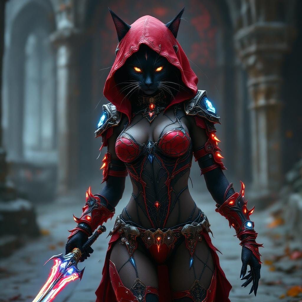 Goth Cat Rogue in Spiderweb Armor