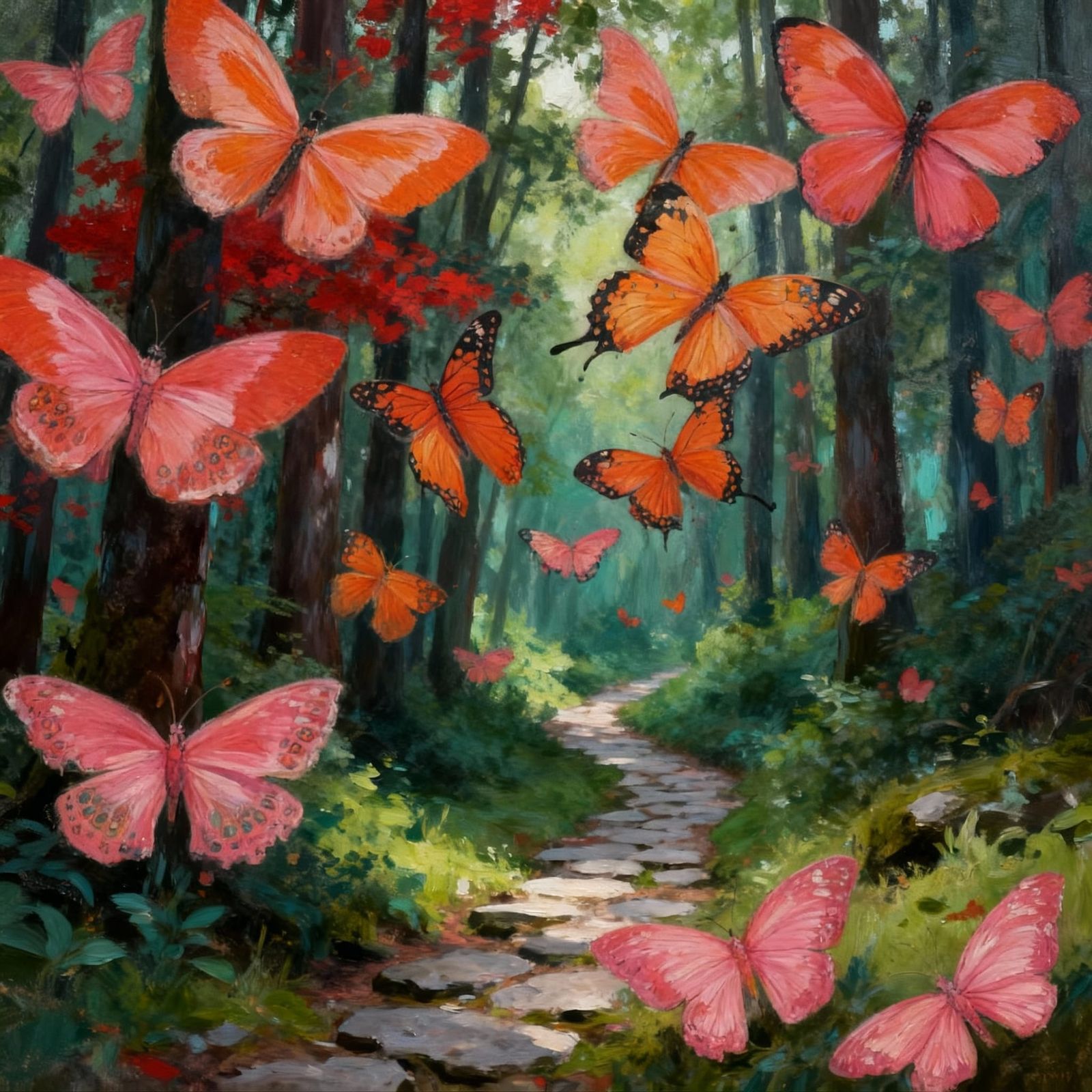 Vibrant Butterflies Among Lush Trees