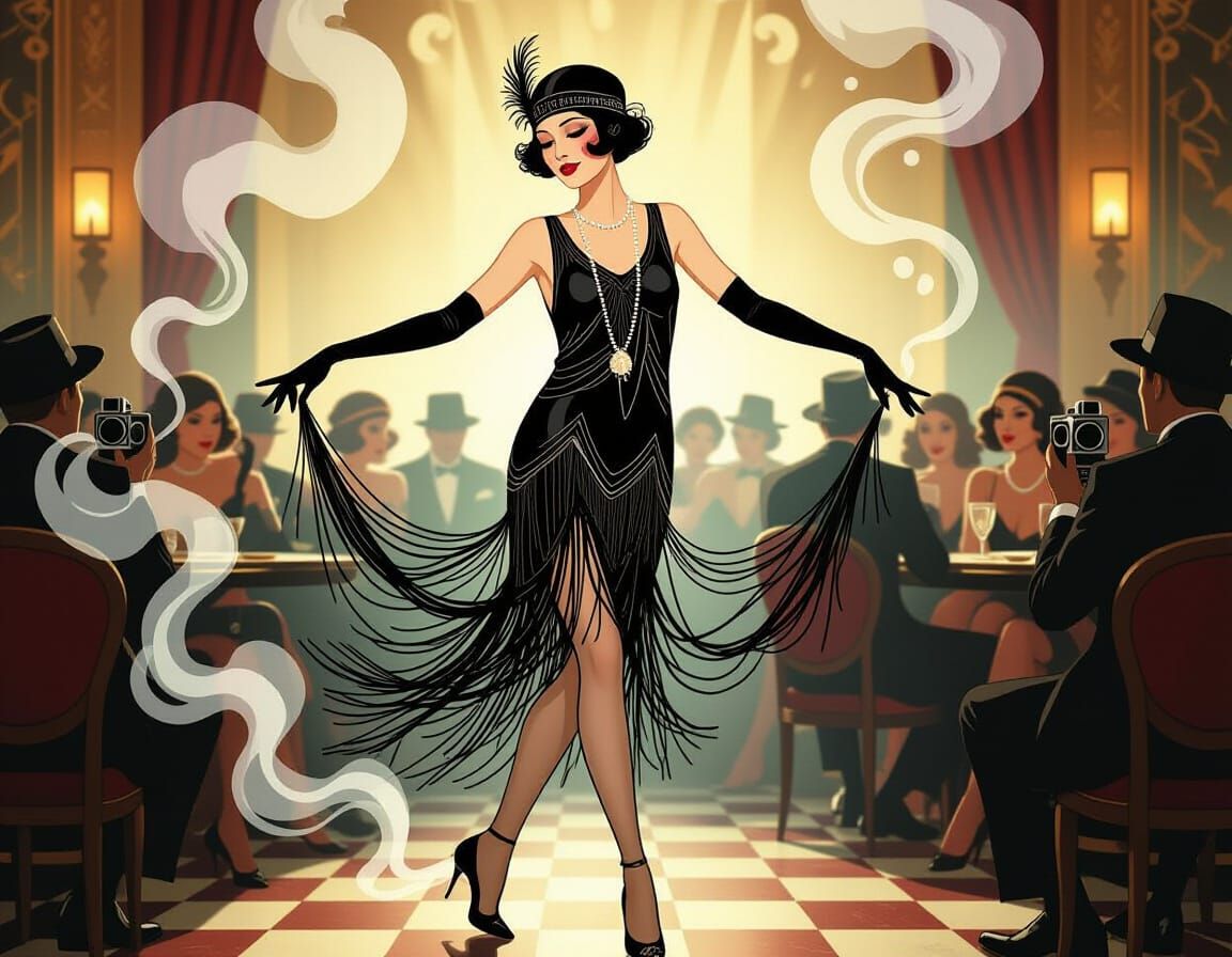 Flapper Dances in 1920s Speakeasy, Art Deco Style