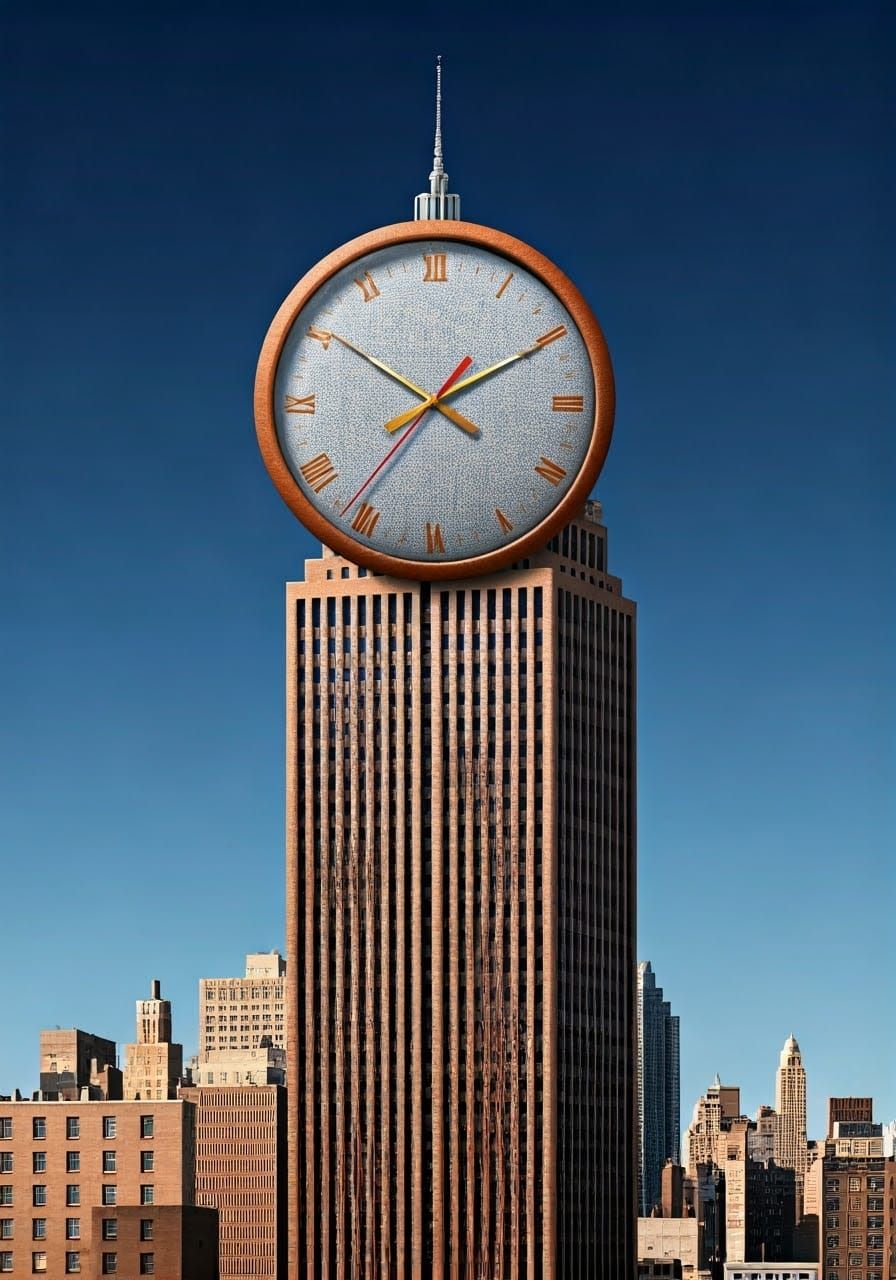 Cloth Clock on Skyscraper in Navy and Rust