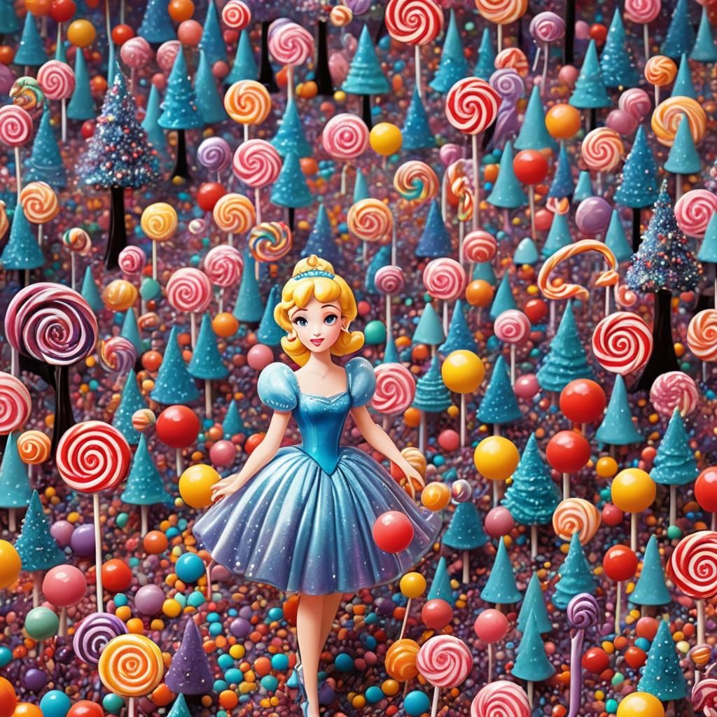 Cinderella in a Candy Forest: Digital Illustration