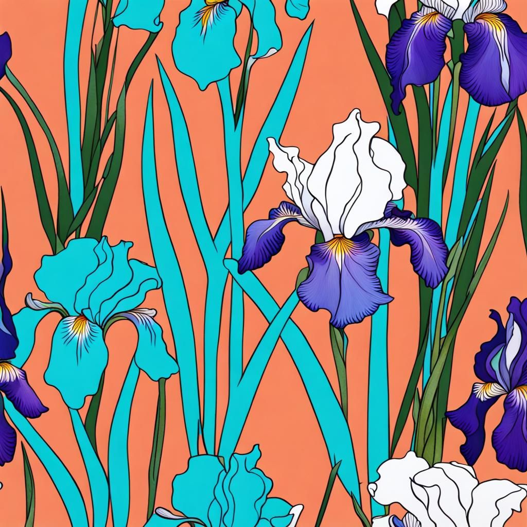 Turquoise and White Irises in Teapot