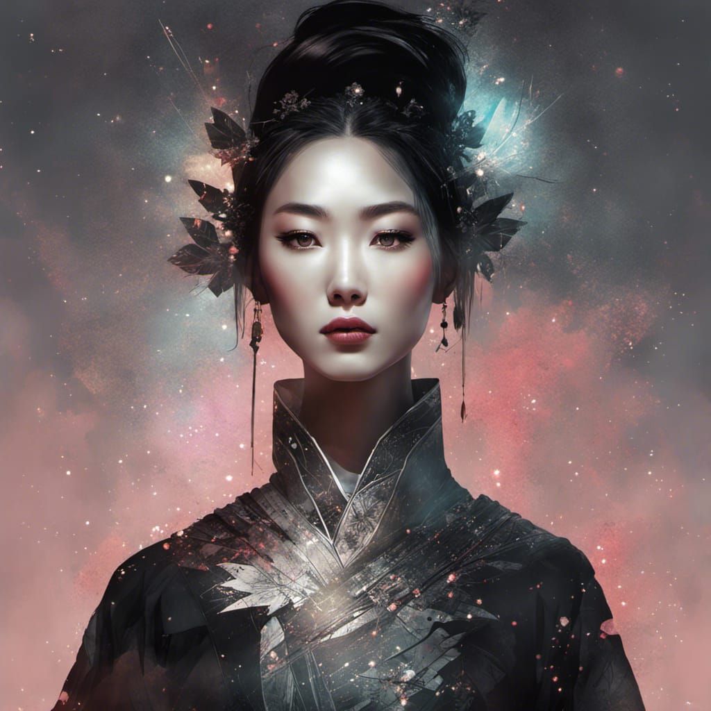 Mystical Mulan Portrait with Silver Motifs