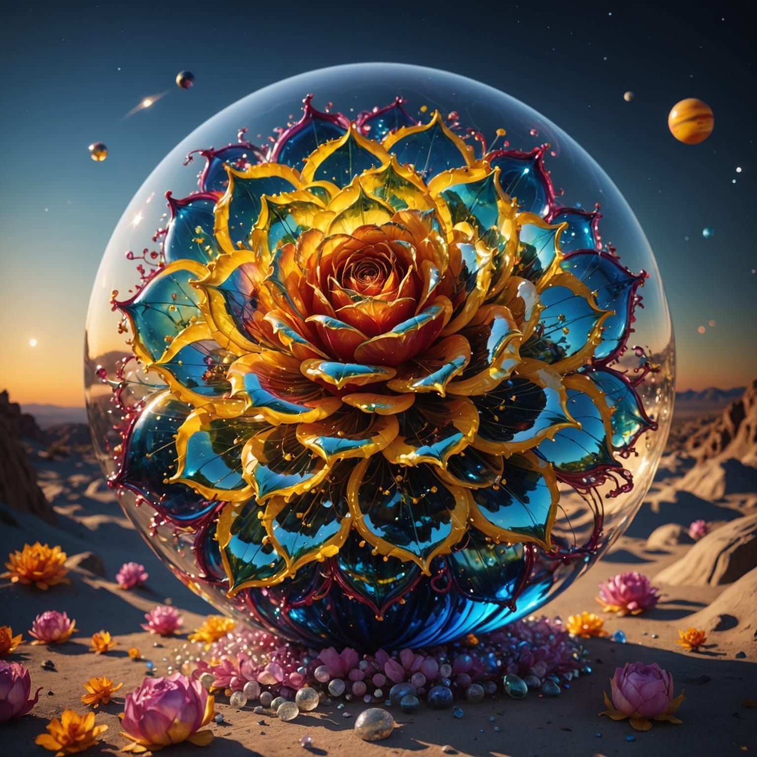 Crystal Rose in Golden Radiance