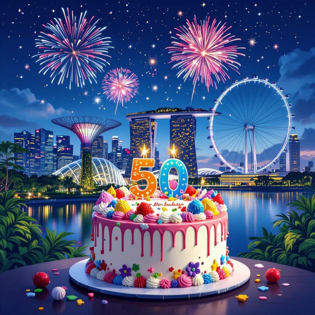 SG60 Cake with Gardens by the Bay Fireworks