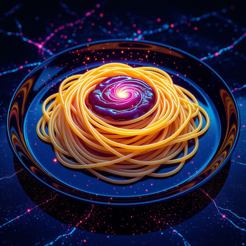 Cosmic Neon Spaghetti in Photorealistic Surrealism