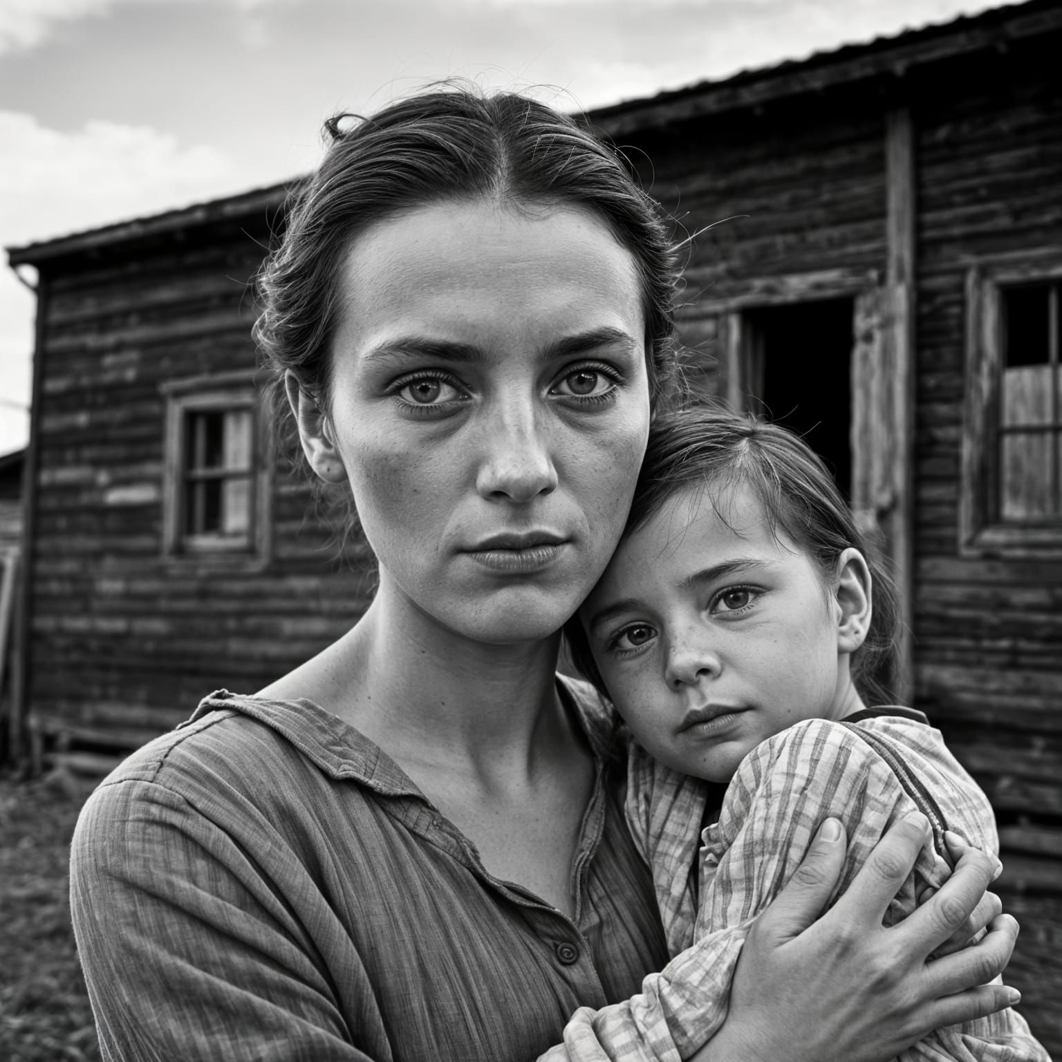 Mother and Child in Hardship, in 1930s Social Realist Style