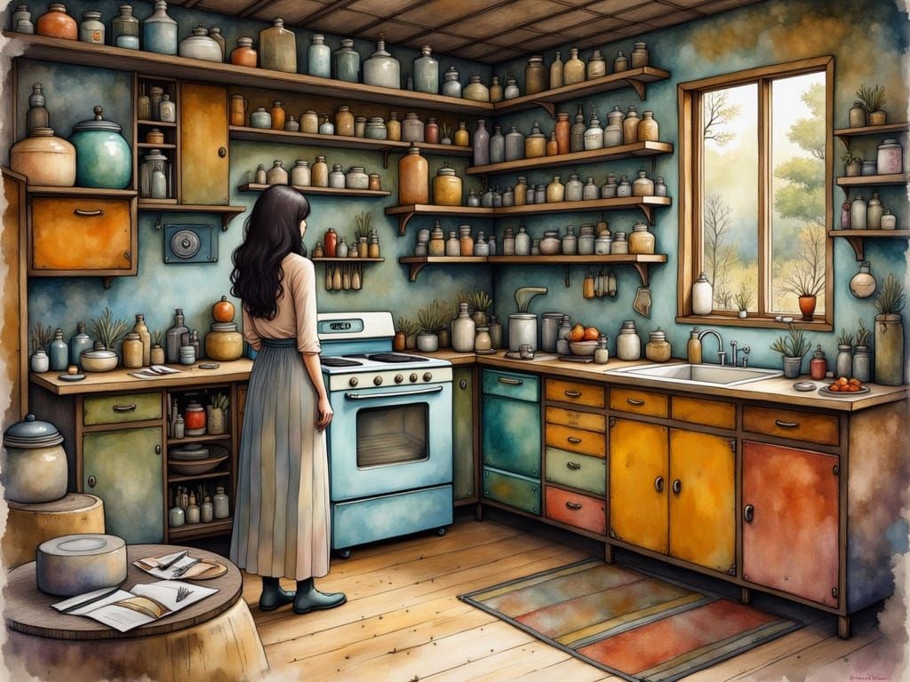 Herbalist's Kitchen in Liquid Ink Style