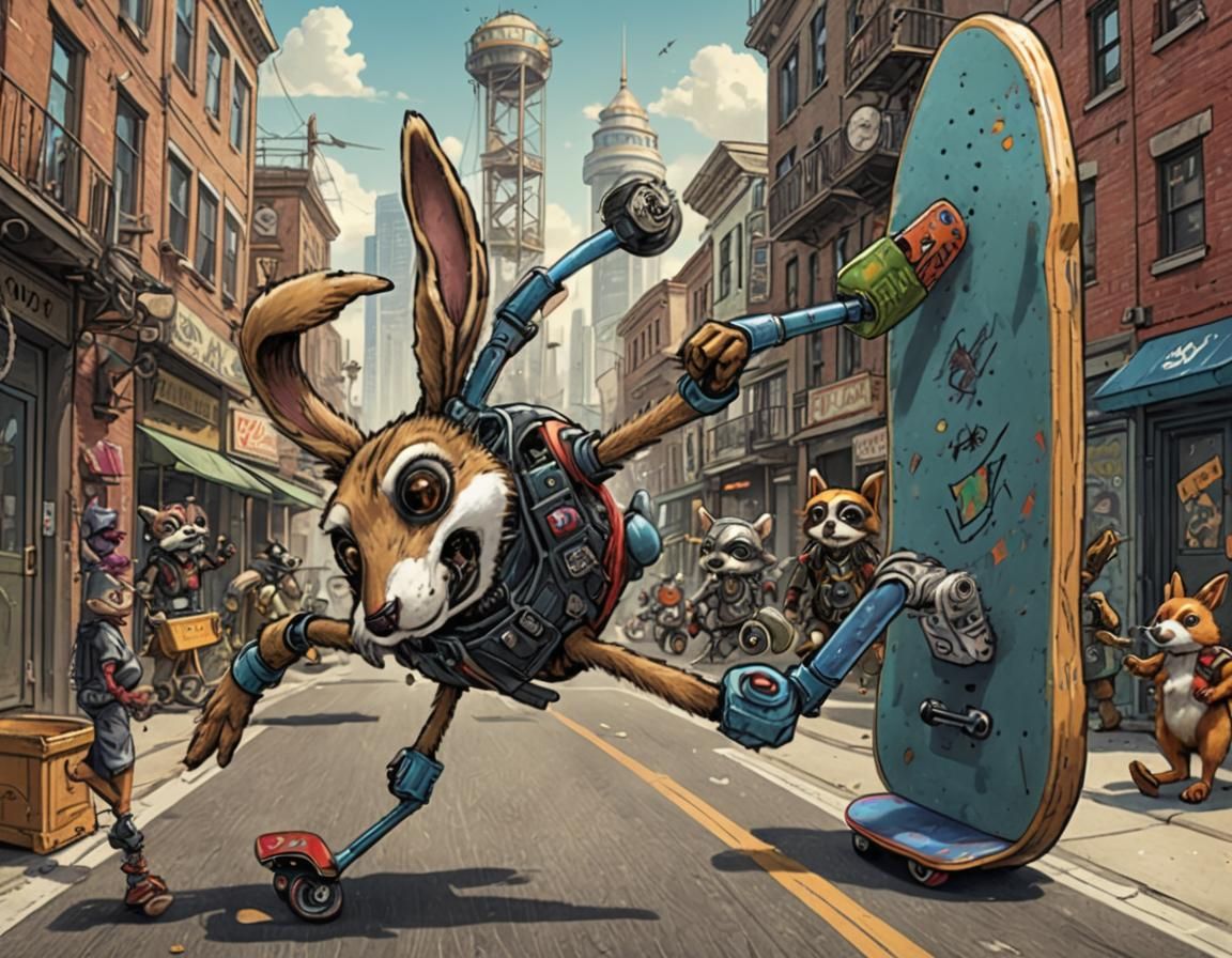 Steampunk Roadkill Crew on Futuristic Skateboards