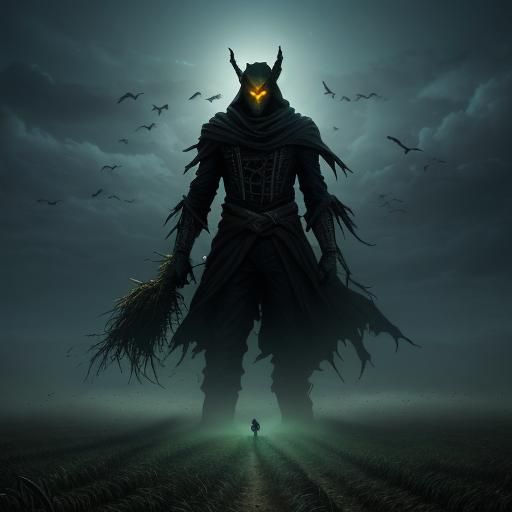 Wicked Scarecrow in Desolate Field: Dark Digital Art