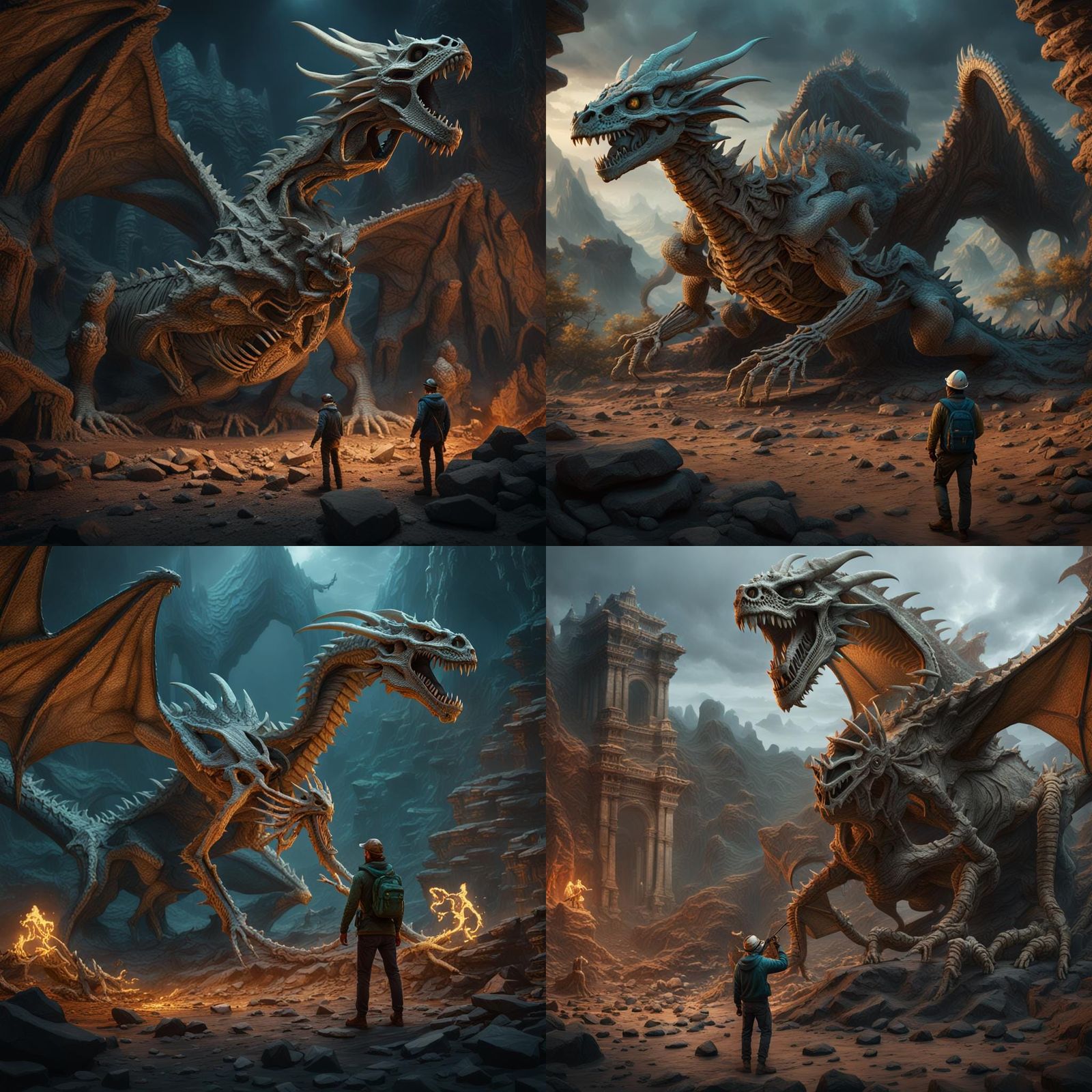 Archeologist Discovers Dragon Skeleton: Fantasy Concept Art