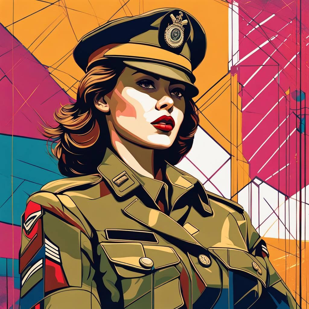 Voluptuous Girl in Military Uniform: Pop Art