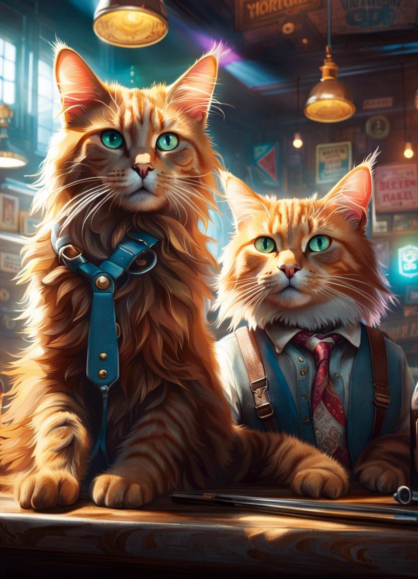 Hipster Cats Enjoying City Dive Bar
