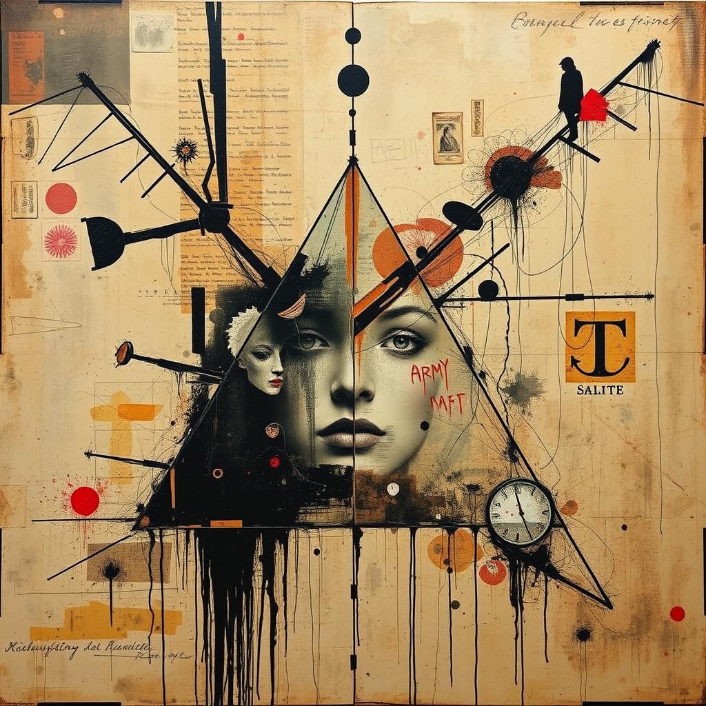 Abstract Love Triangle in Maximalist Collage Style