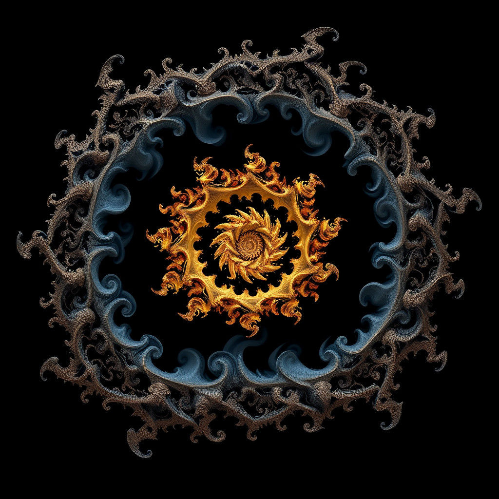 Intricate Fractal Pattern in Blue and Gold