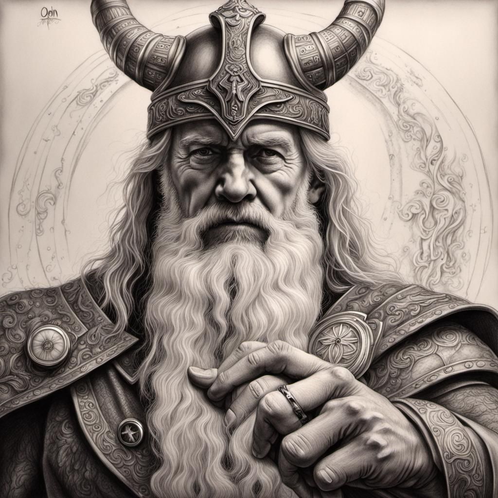 Hyperrealistic Portrait of Odin with Magic Ring