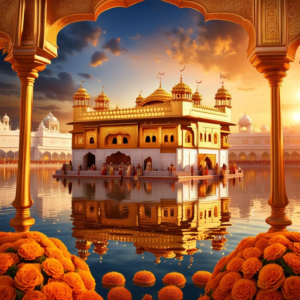 Whimsical Punjabi Wedding Scene at the Golden Temple