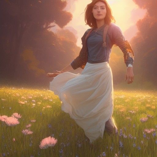 Woman Surviving Cancer in Sunlight, Detailed Art