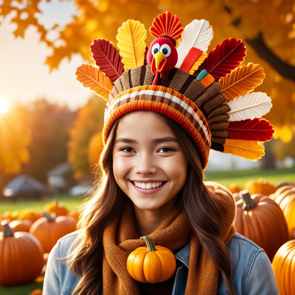 Happy Person in Turkey Hat, Thanksgiving Photo