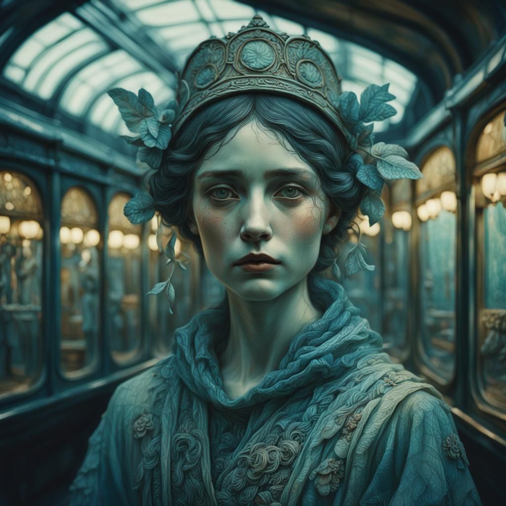 Ethereal Ferry Woman Portrait in Gloomy Fairyland