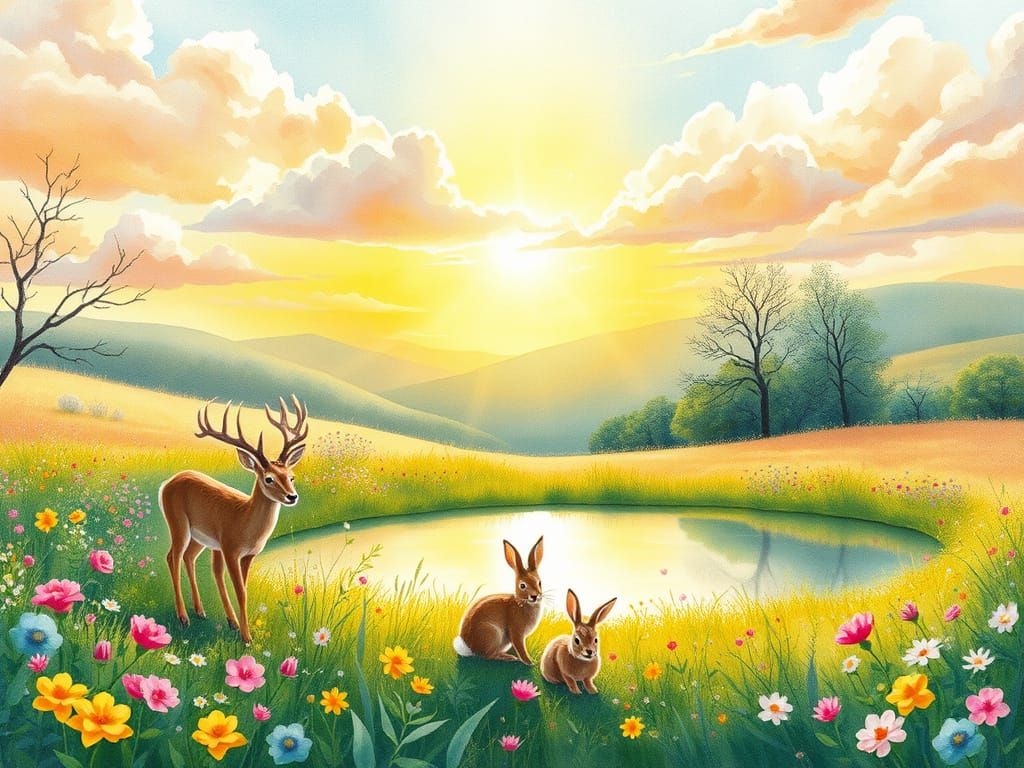 Vibrant Spring Morning in a Serene Floral Meadow