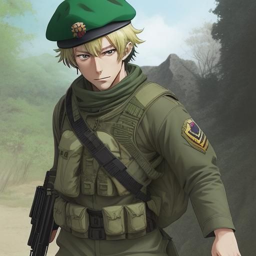 Anime Style Green Beret Digital Illustration