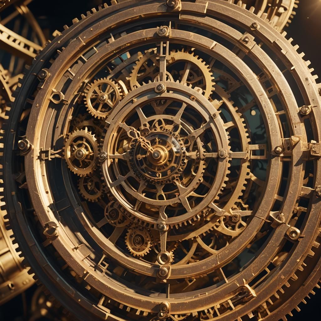 Planet-Sized Clockwork Gears in Cinematic Golden Light