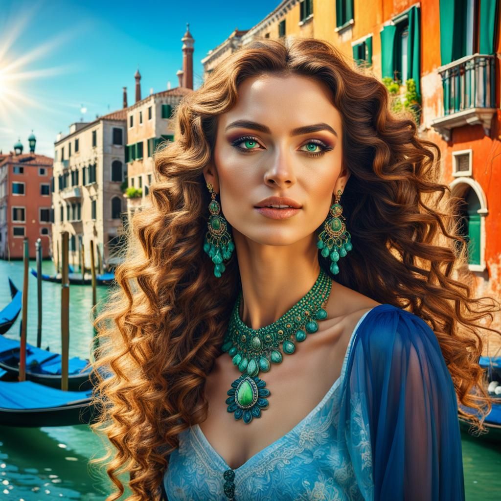 Venetian Beauty: Portrait with Colorful Canal Houses