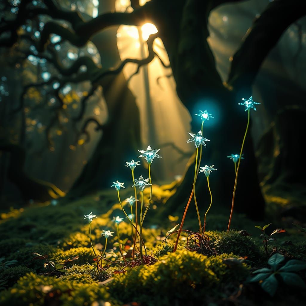 Mystical Star Seeds Sprout in Dreamlike Forest