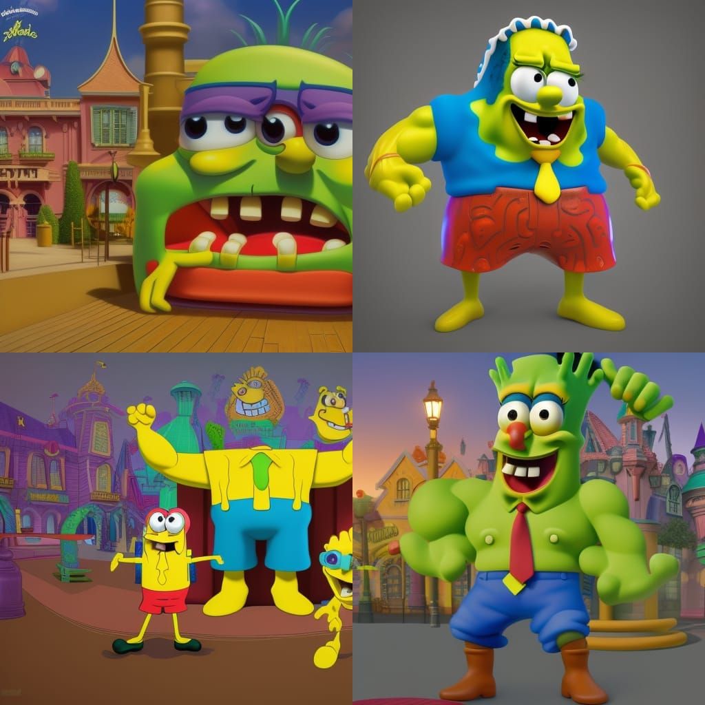 Spongebob Hulk Hogan in Disneyland Paris: 3D Digital Art