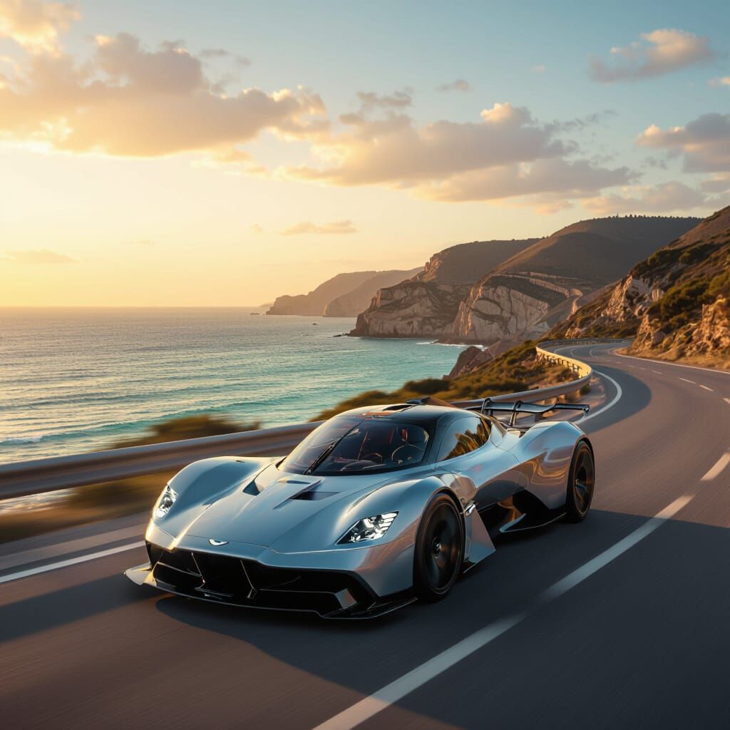 Aston Martin Valkyrie Races Coastal Road at Sunset