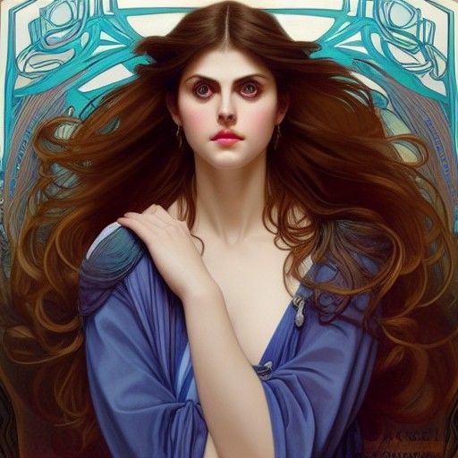 Beautiful Woman with Blue Eyes in Art Nouveau Style