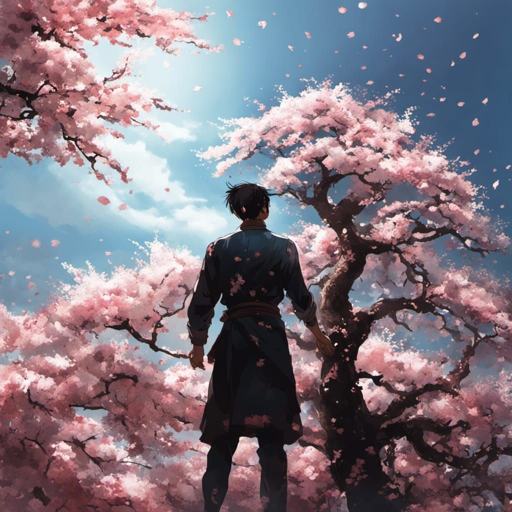 Cherry Tree Dreamscape in Sumi-e Style