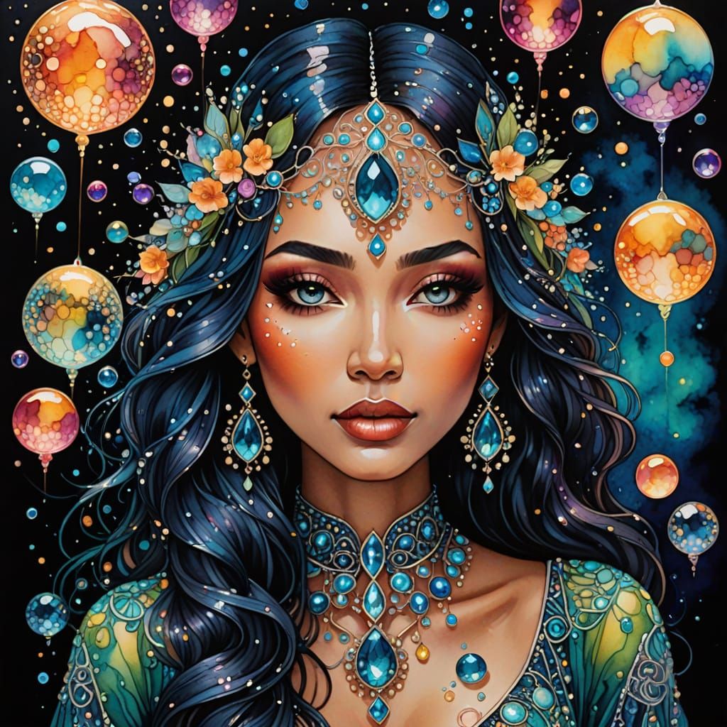 Intricately detailed alcohol ink illustration, Zentangle, fa...