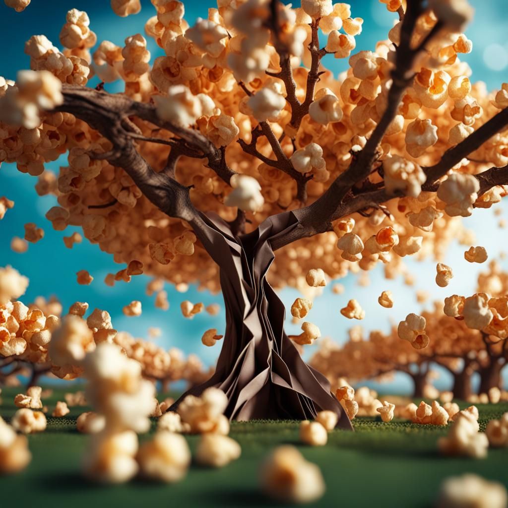 Popcorn Tree in Origami Papercraft Style