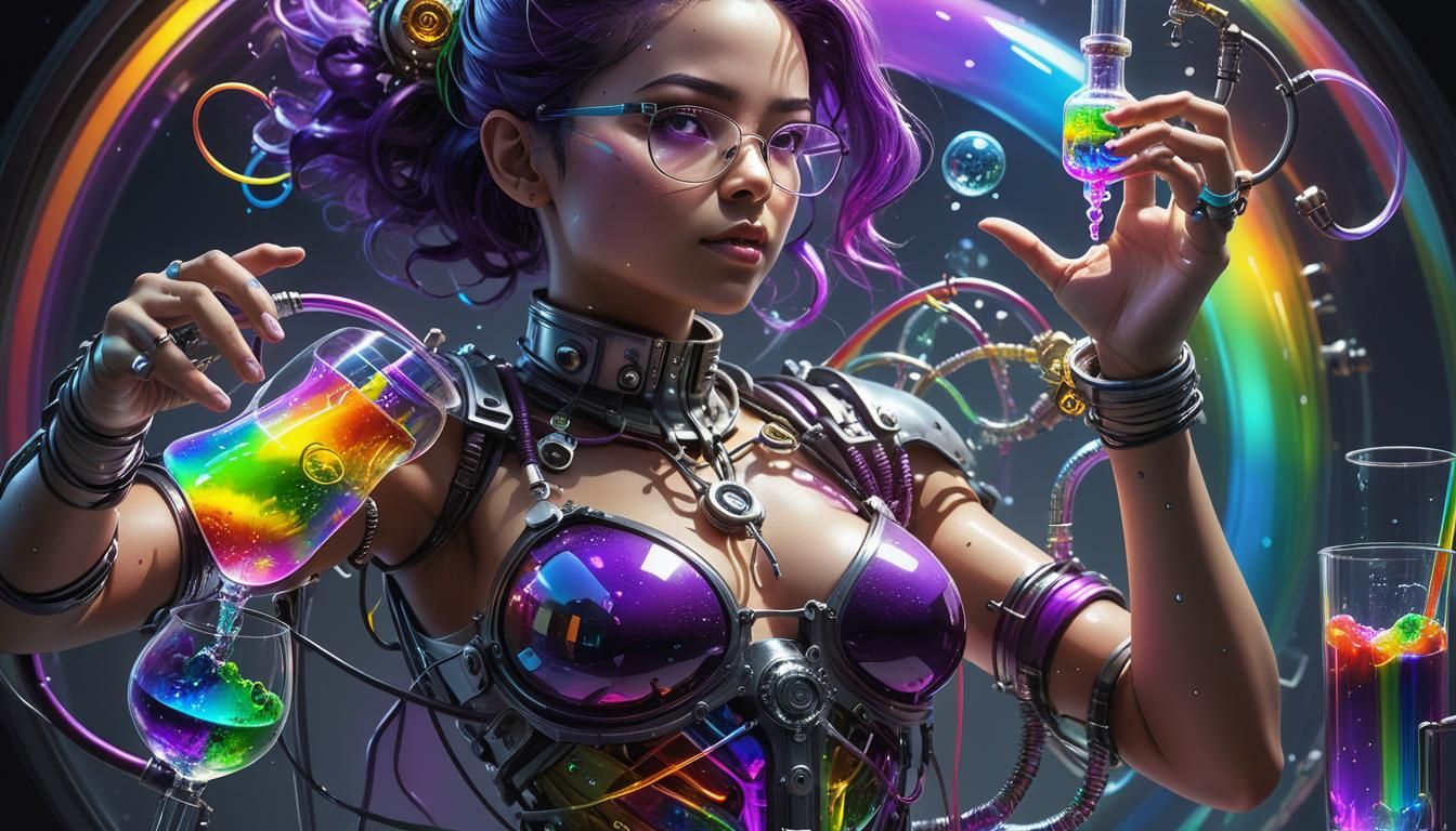 Dark Fantasy Scientist with Rainbow Stomach, Hyperdetailed A...