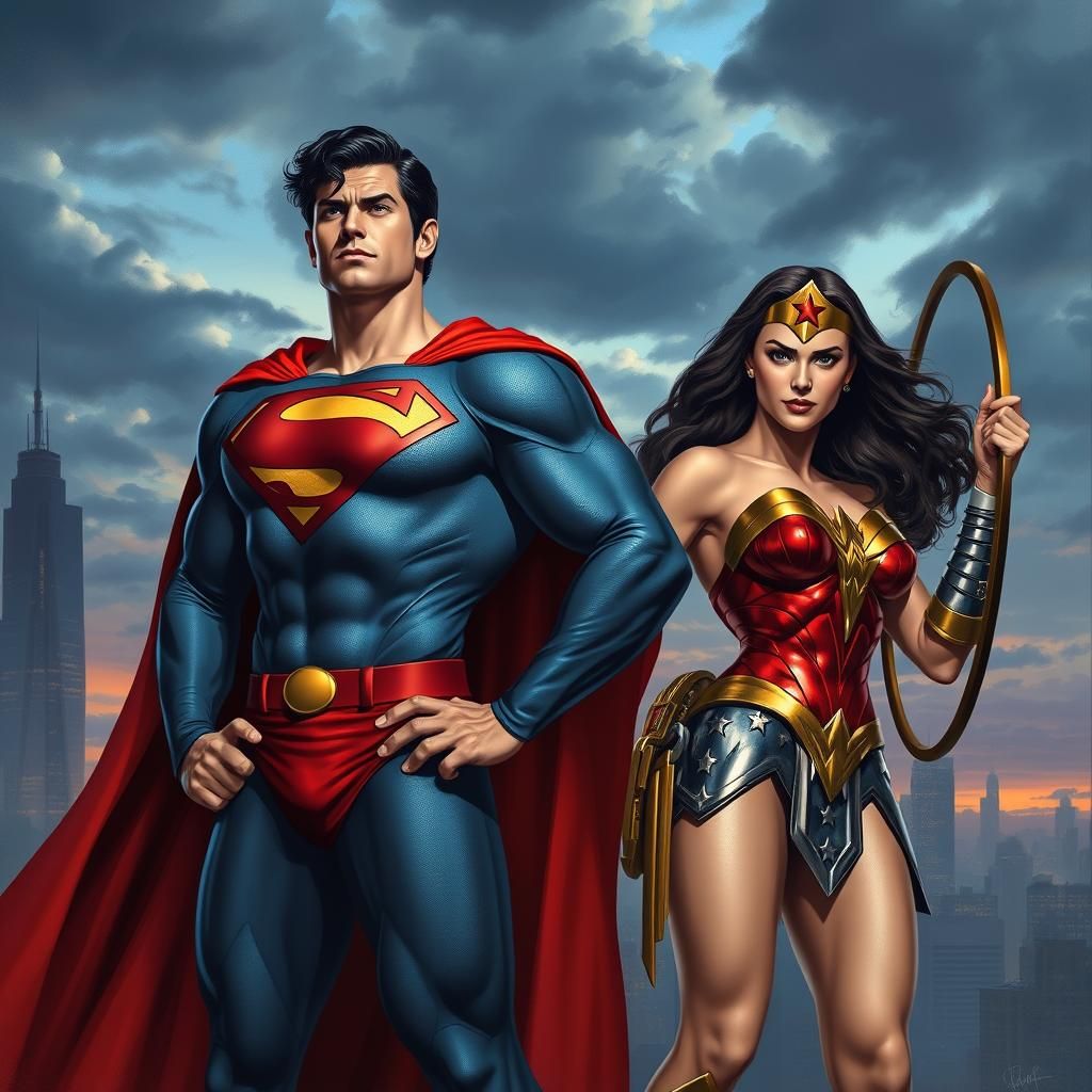 Superman and Wonder Woman: Heroic Comic Book Cover